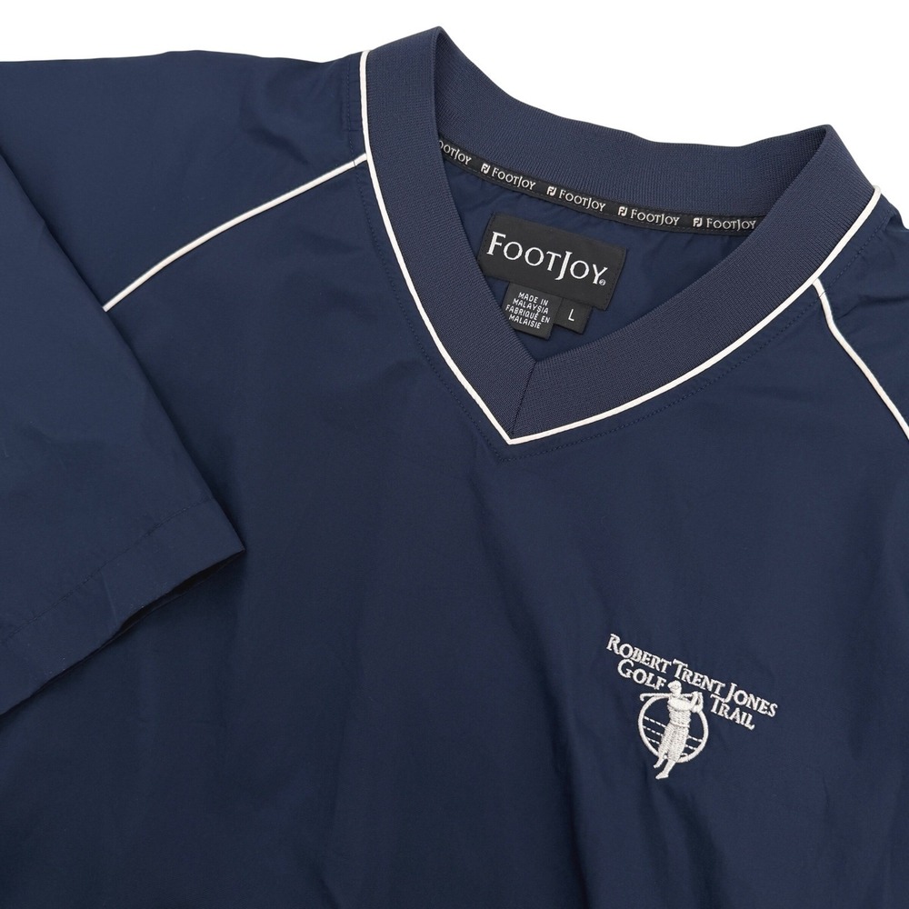FootJoy Windshirt Pullover Mens L Blue V-Neck Short Sleeve Trent Jones Golf Wind